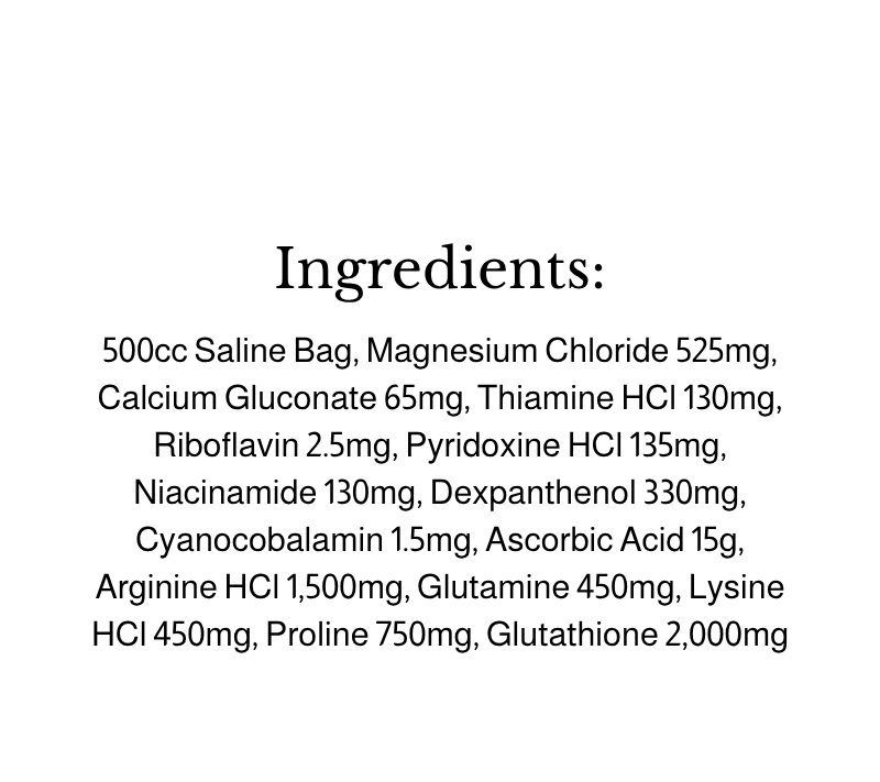 Liquilift IV Kit - contains glutathione, magnesium, B vitamins, and amino acids for long-term health and wellness