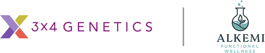 Colorful graphic with the text "3x4 Genetics" and the words "Alkem" and "Function" on the right side.