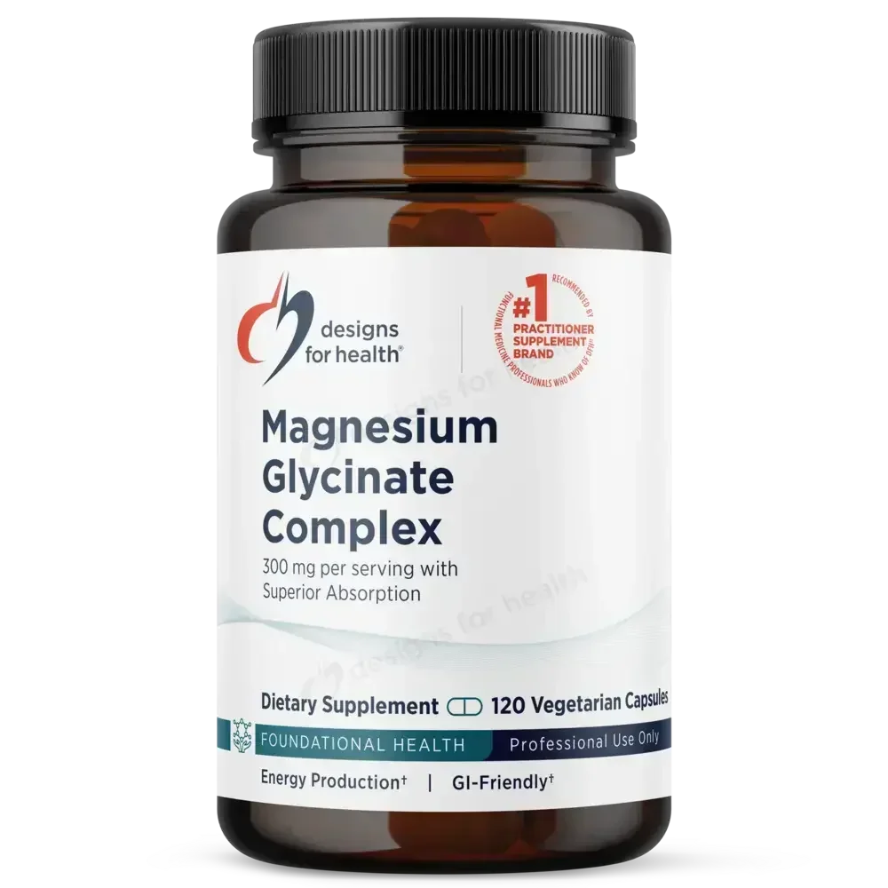 Designs for Health Magnesium Glycinate Complex for superior absorption, bottle of 120 vegetarian capsules