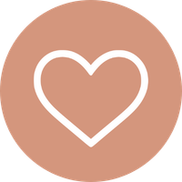 White heart outline on a light brown circular background.
