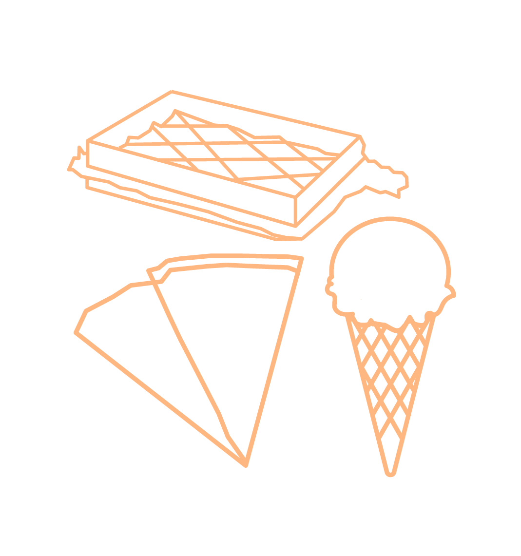 Dessins de différents types de biscuits et glace en cornet.