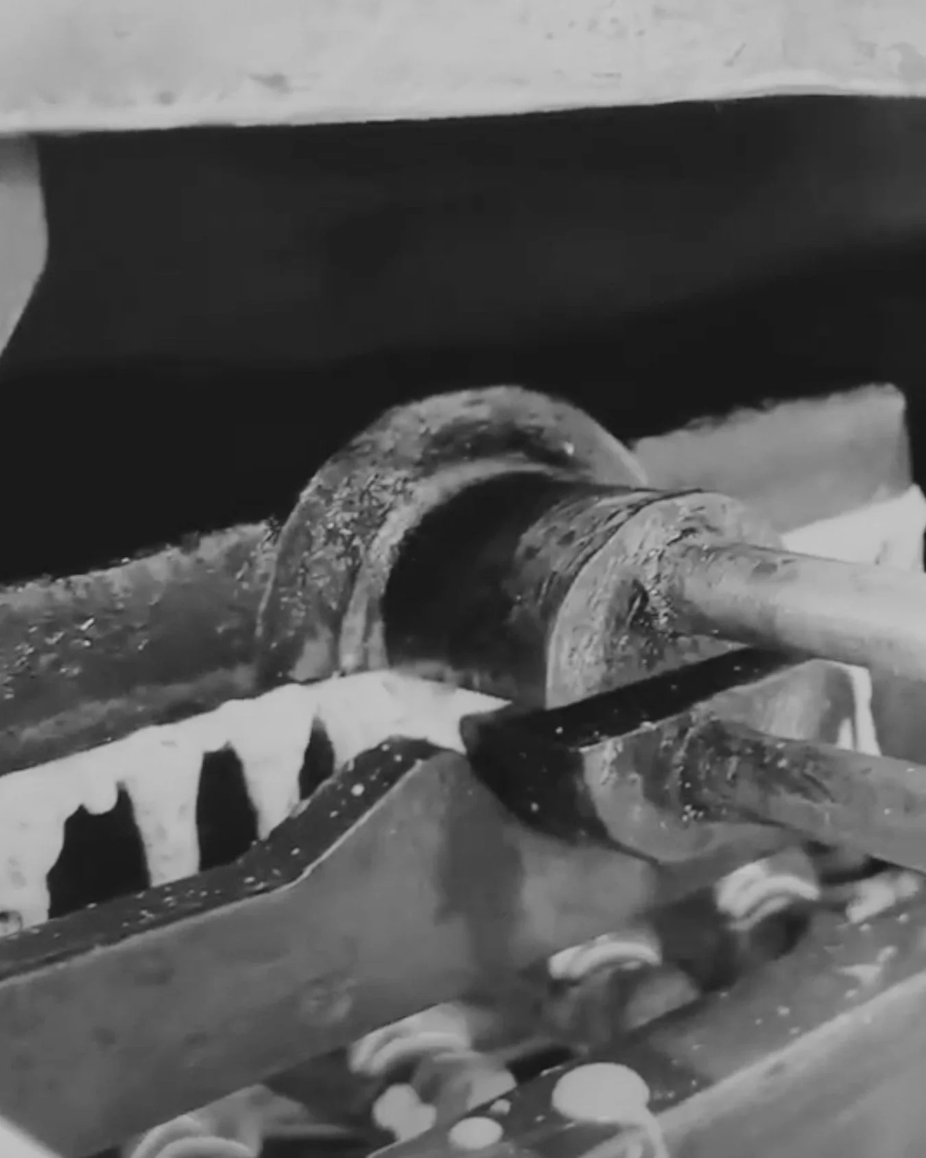 Une machine de fabrication de pâte à biscuits en action, avec un rouleau en contact avec la pâte.