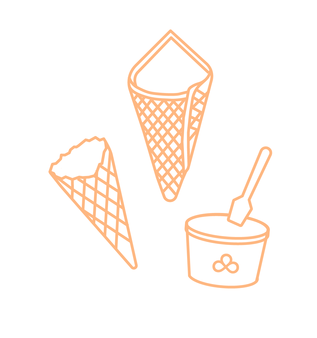 Illustration simple de deux cônes de glace et un pot de crème glacée.