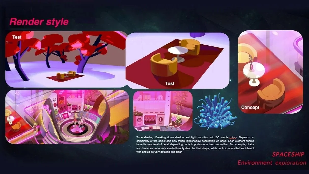 For this project the test of the style with shaders in 3D software also was performed, to see if look can be achieved in the game. 