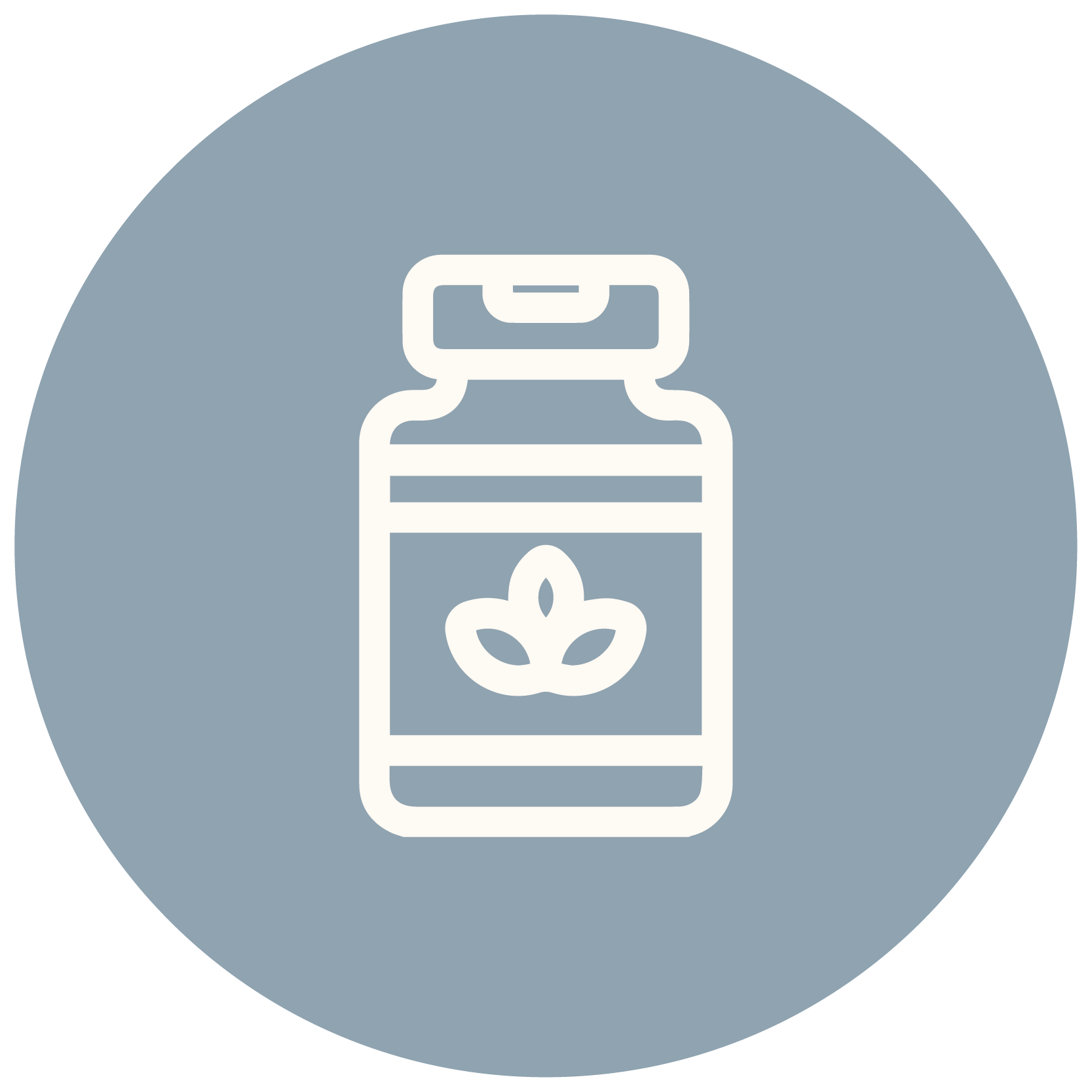 An icon of a supplement bottle with a leaf symbol on the label, indicating herbal or natural product.