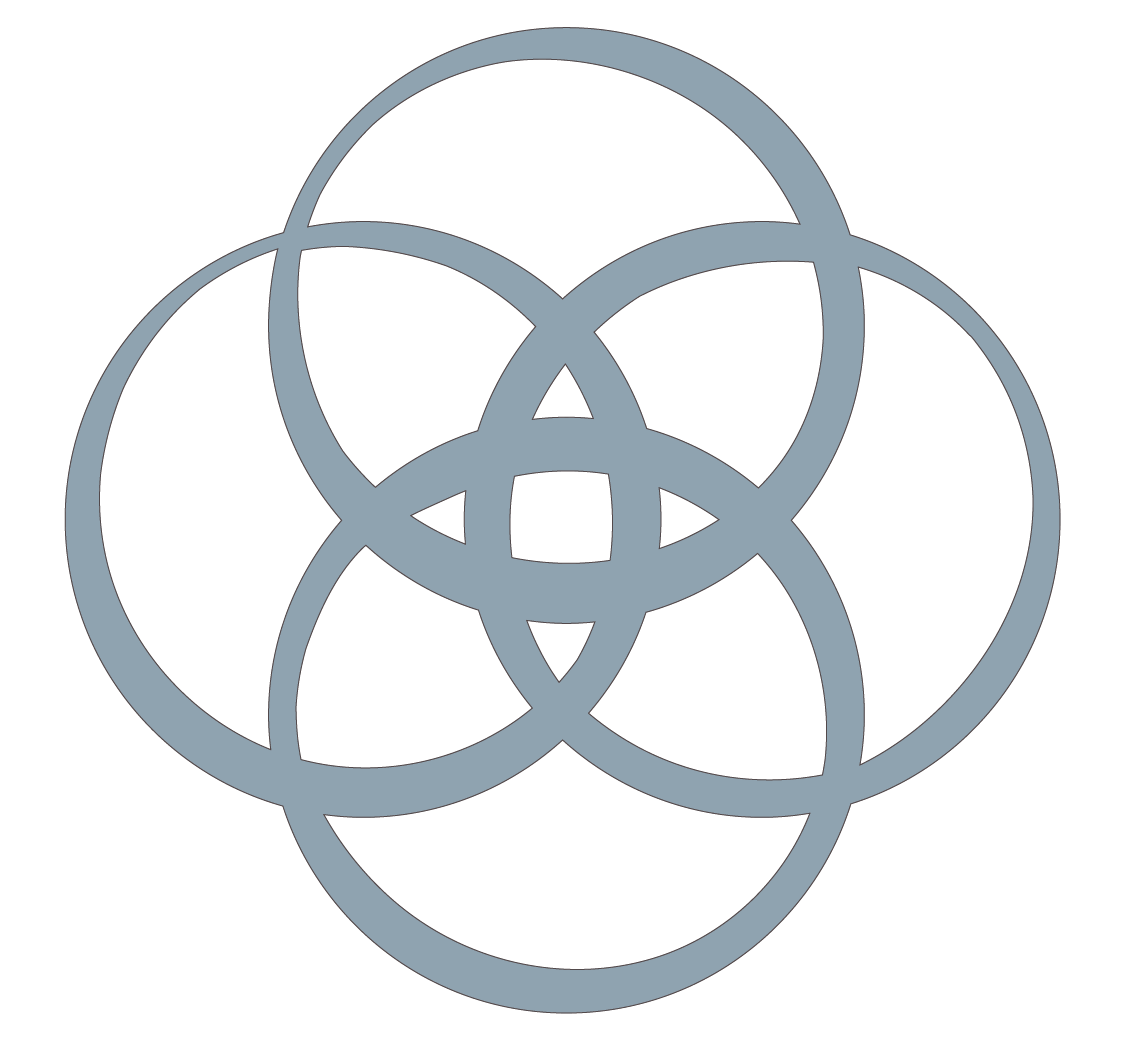 Six interconnected gray circles forming a flower-like pattern on a white background.