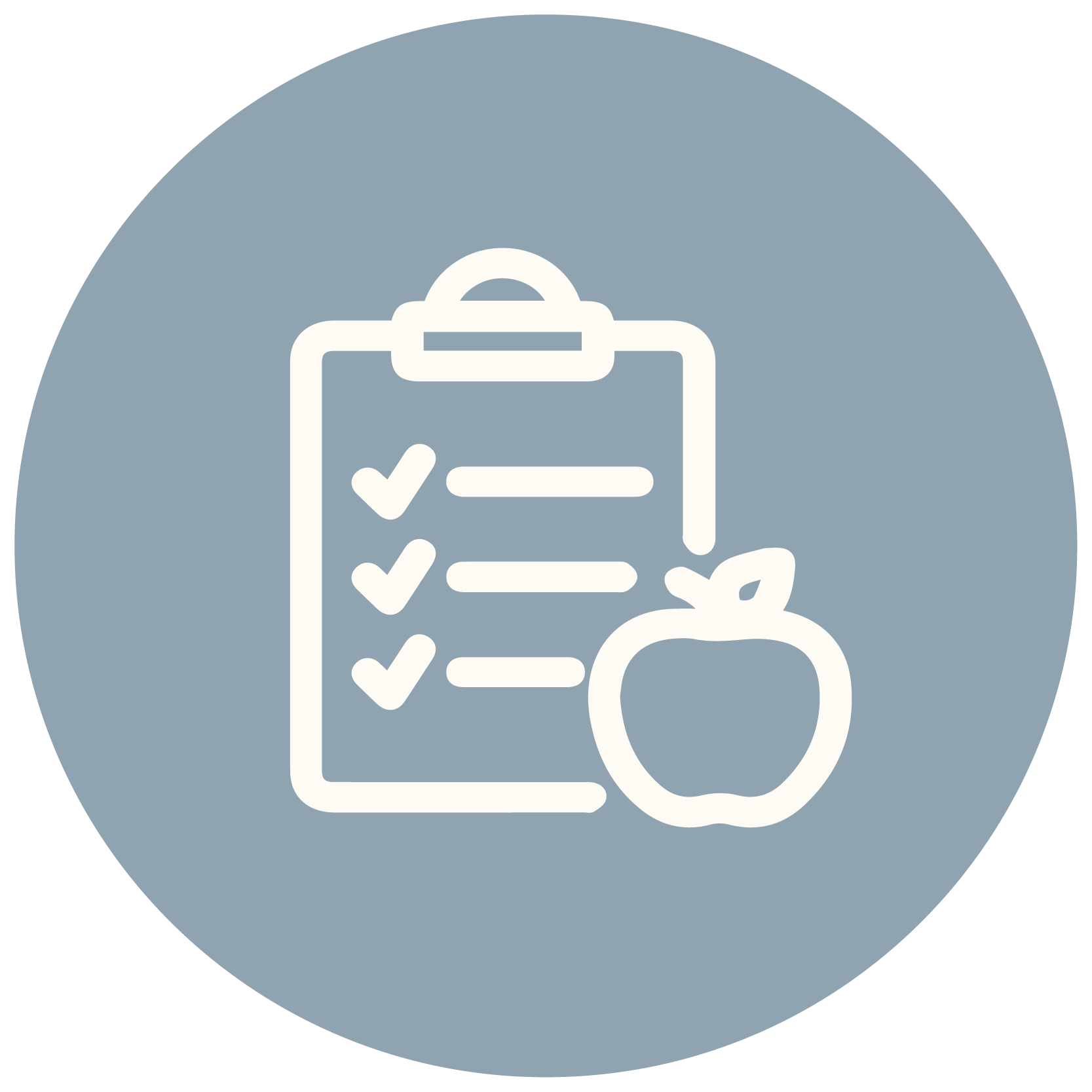 Icon of a clipboard with checkmarks and an apple, representing health or nutrition checklist.