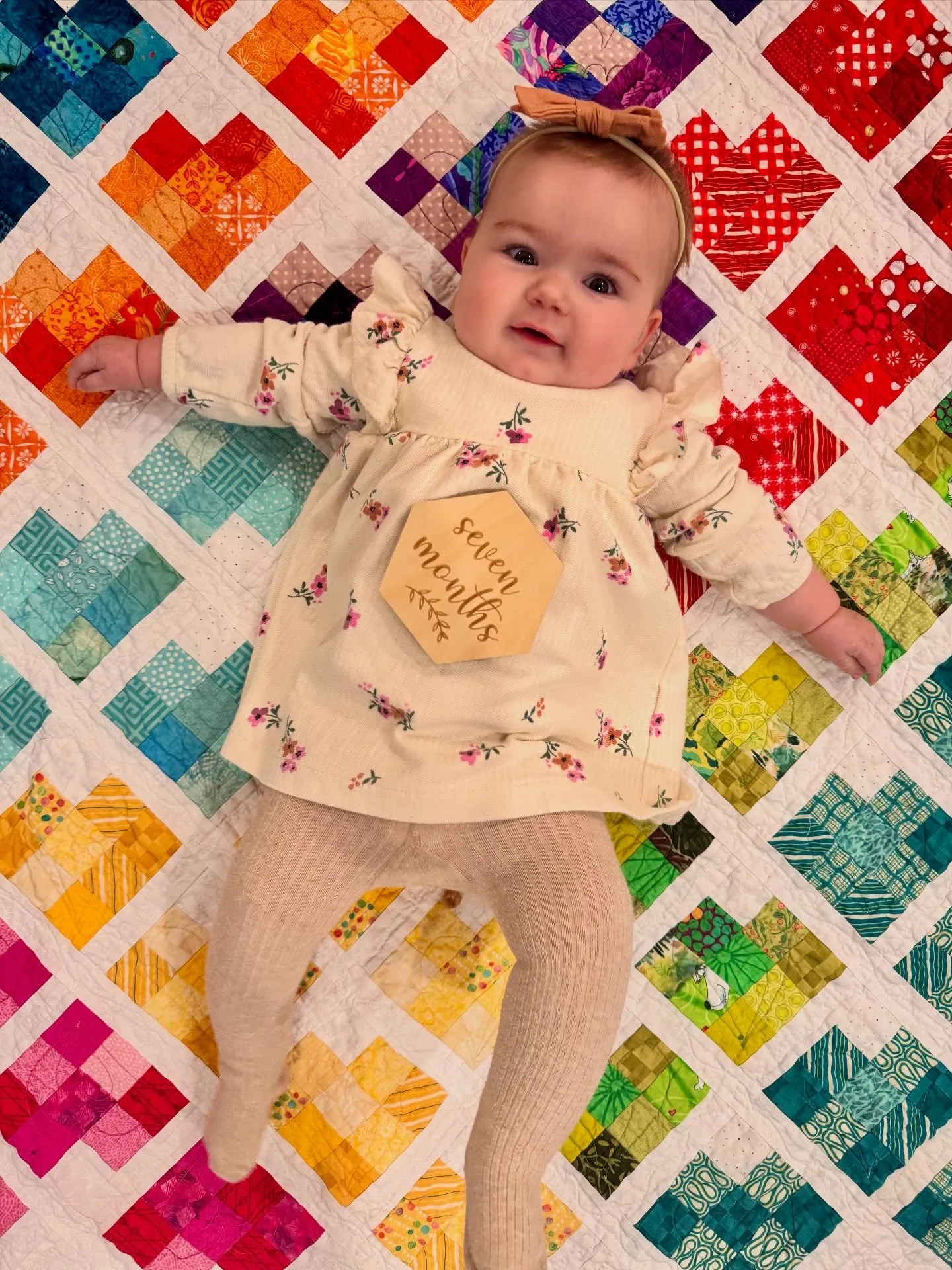 seven months of Mira Esme 🫶 posting a few days late but glad I&rsquo;m still finding time to capture you my happy, beautiful little one. your smile makes the hardest days feel better and you are already winning over anyone who spends time with you. 