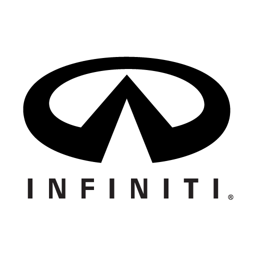Logo of Infiniti, a luxury vehicle division, with a stylized silver oval resembling a road, and the word 'INFINITI' below in black capital letters.