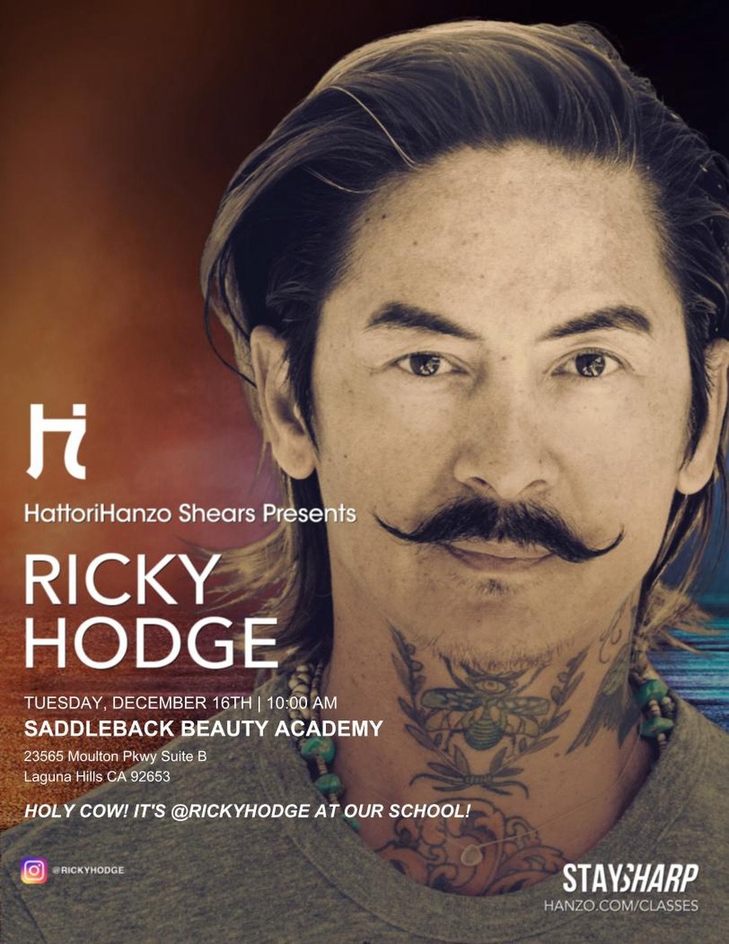 We&rsquo;re very excited to welcome @rickyhodge from @hanzonation to our school to demonstrate his NO CLIPPERS EVER - Scissor Over Comb technique. He&rsquo;ll also be sharing his story and his perspective on our industry as a whole. #saddlebackbeauty