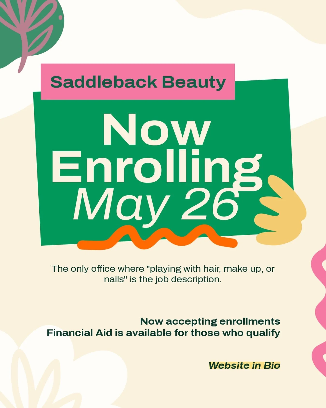 Get a head start on enrolling for that new and rewarding career. Our next class session is May 26 for barbering, cosmetology, cosmetician, and manicuring. 

We accept enrollments through direct, Financial Aid, and Saddleback College. More information
