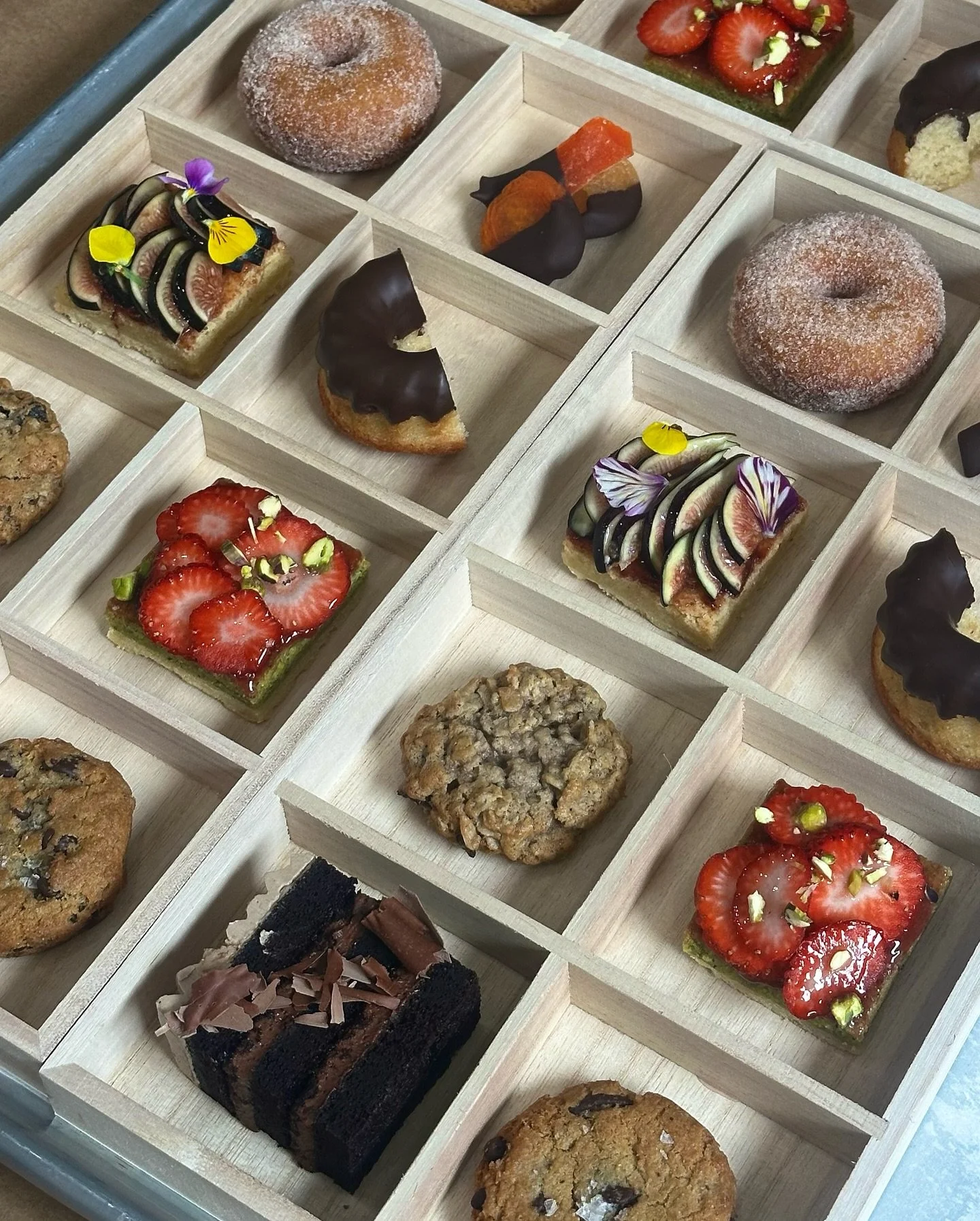 Chocolate chunk cookies, sugar and spice donuts, fig almond tarts, chocolate-dipped pound cake. One box. Every craving covered.