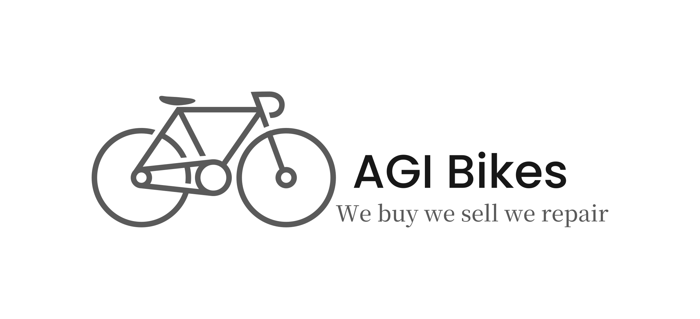 Logo of AGI Bikes featuring a minimalist road bicycle illustration with the text 'AGI Bikes' and the tagline 'We buy we sell we repair'.