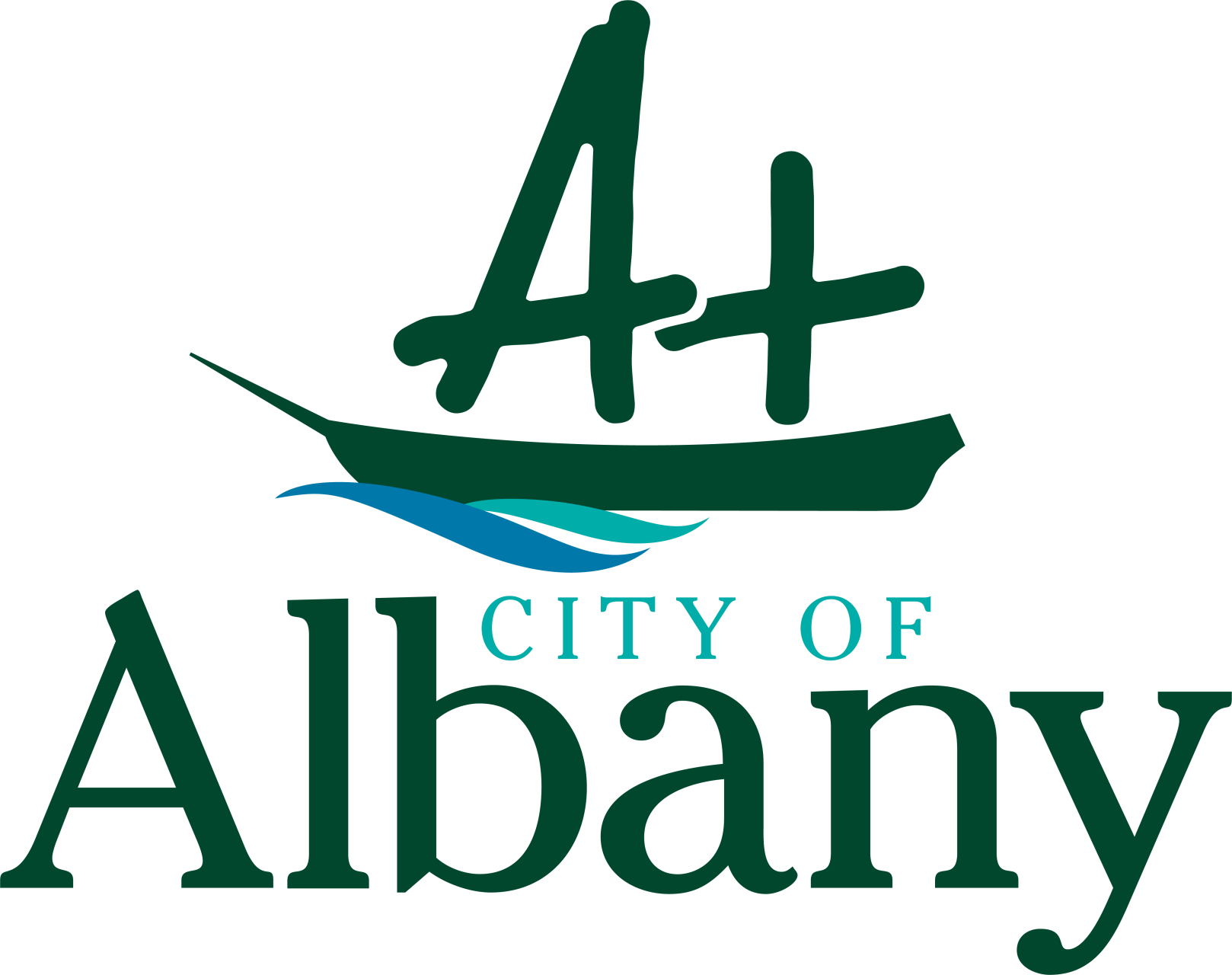 Logo for the City of Albany featuring a stylized sailboat with waves and the name 'City of Albany'.