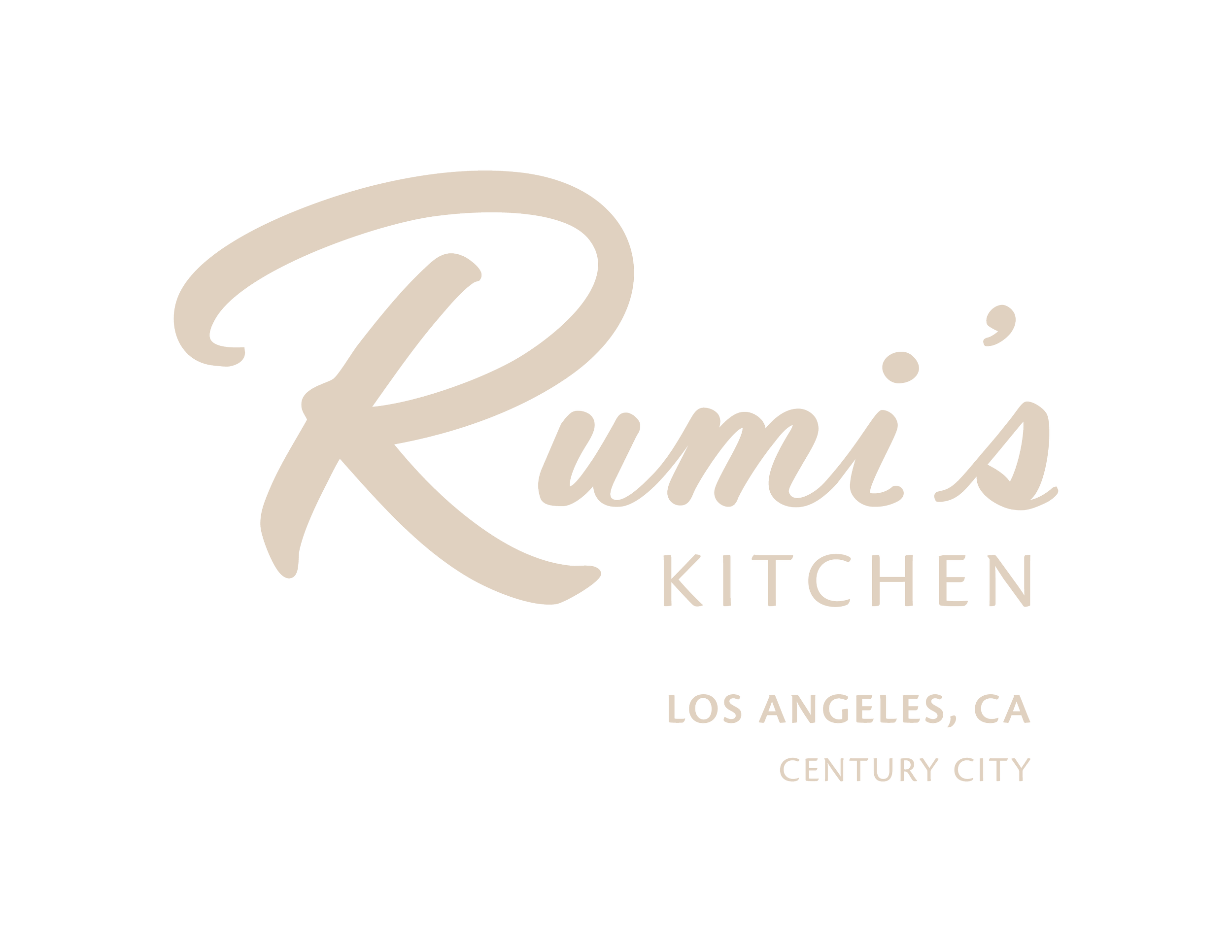 Rumi's Kitchen logo for the Century City location in Los Angeles, California. Displayed in a light cream color.