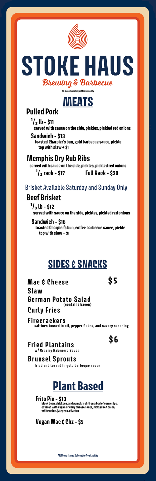 Stoke Restaurant Menu Menu — Stoke Haus Brewing & Barbecue