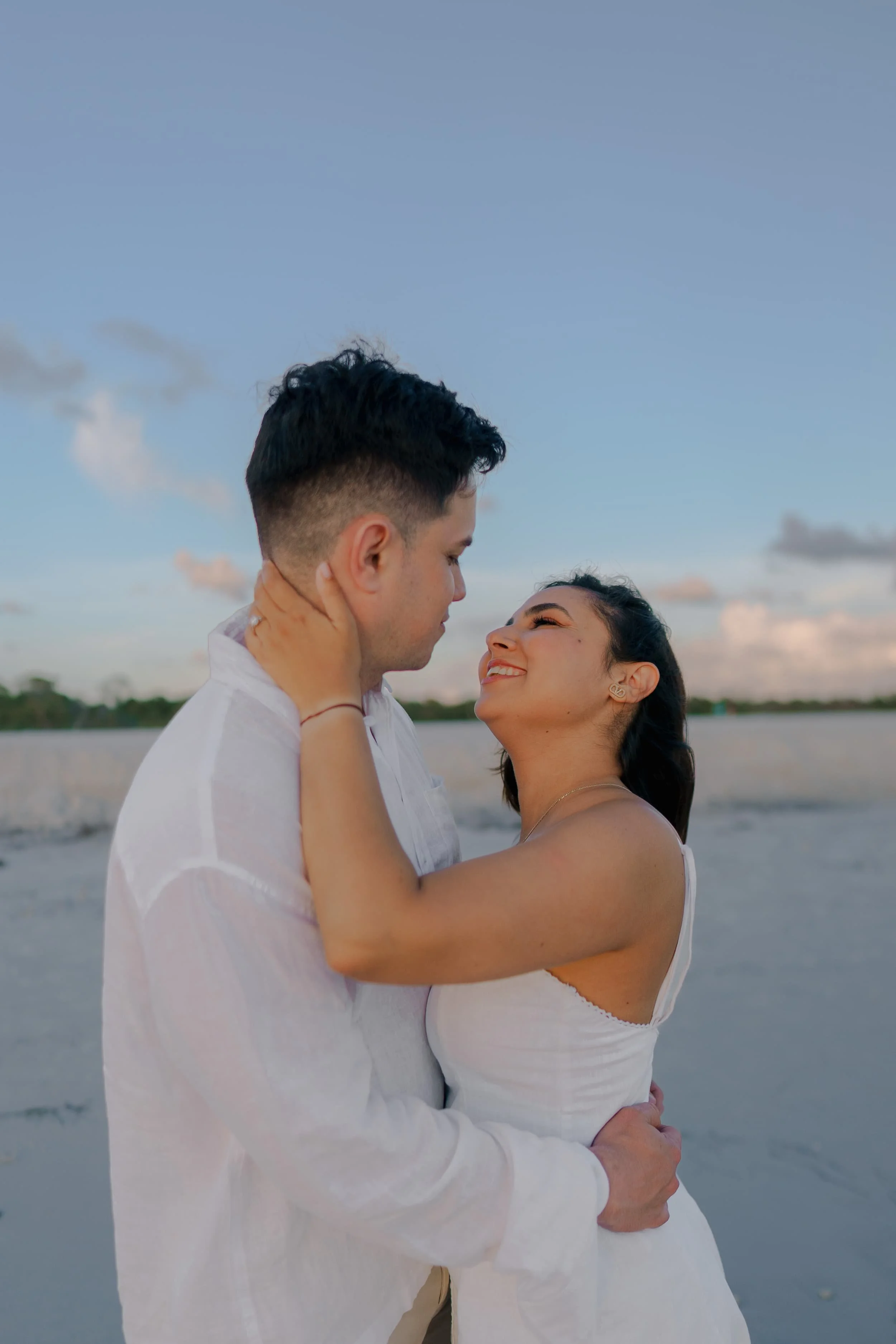 Happy Engaged couple, at the beach tampa florida, cinematic photography