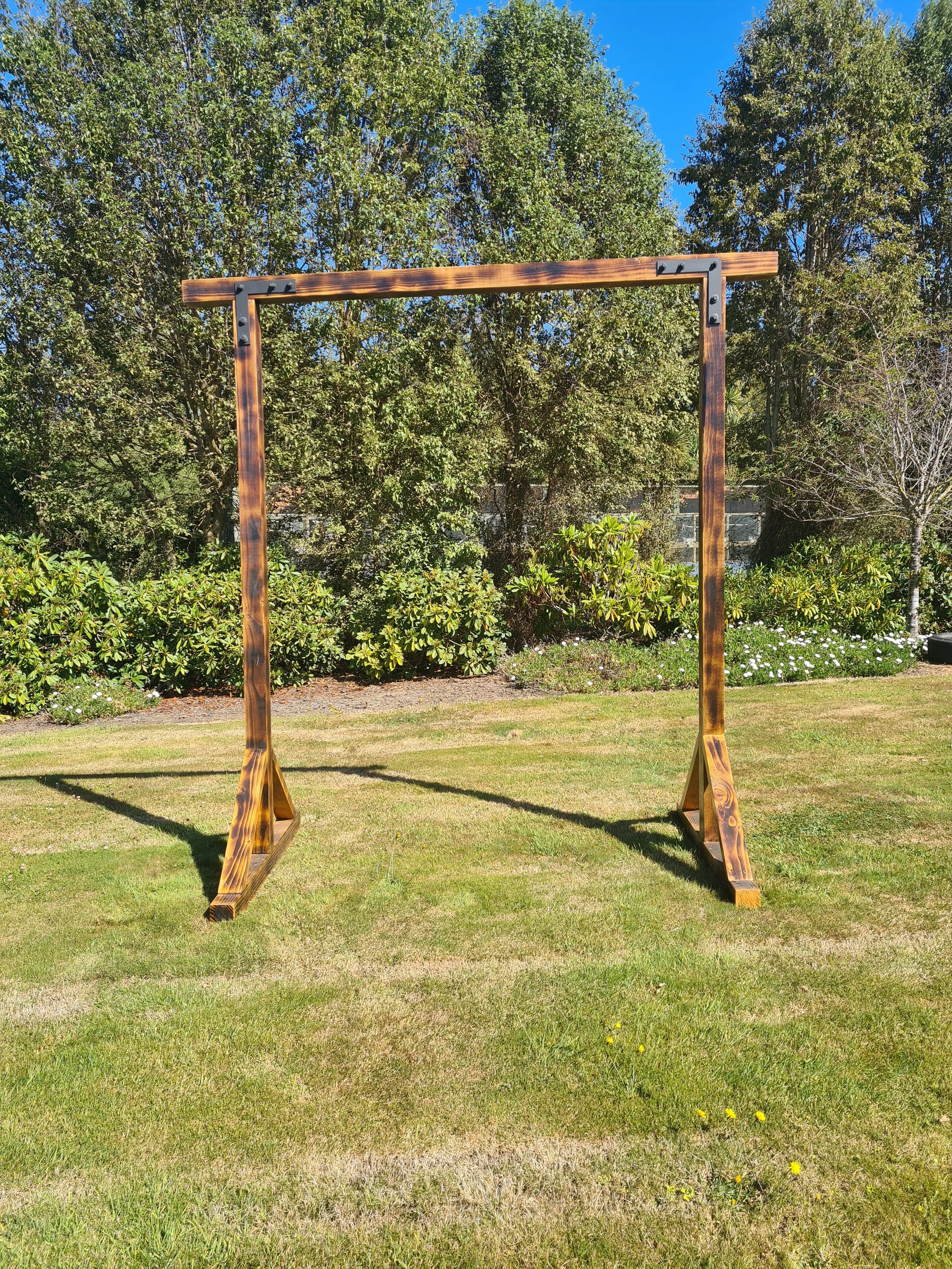 Wooden, wedding, arch, garden, rustic, timber, alter, ceremony