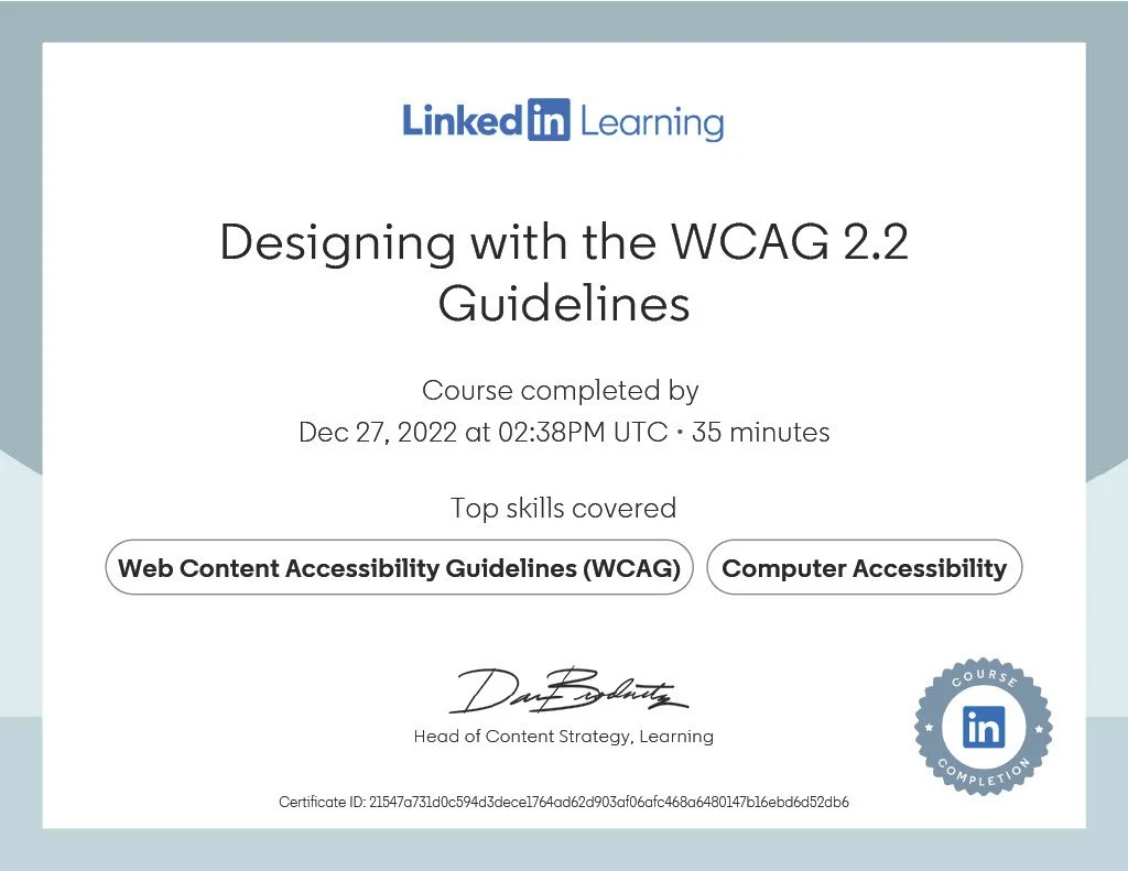 Designing with the WCAG 2.2 Guidelines certificate
