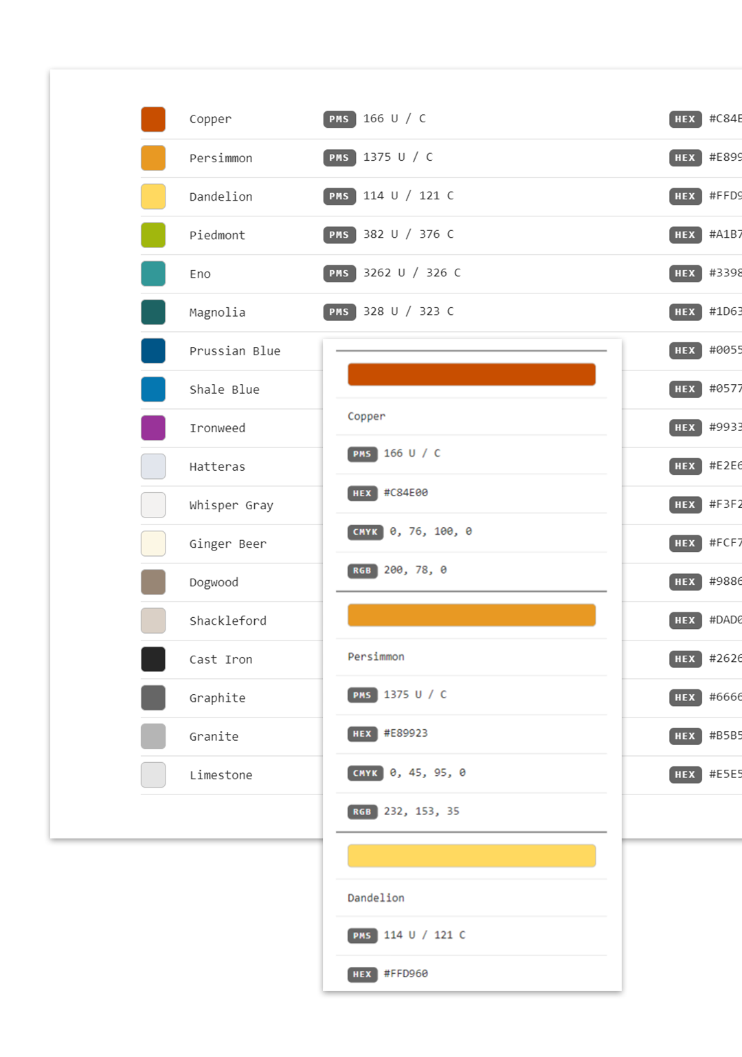 The new extended color palette on desktop and mobile