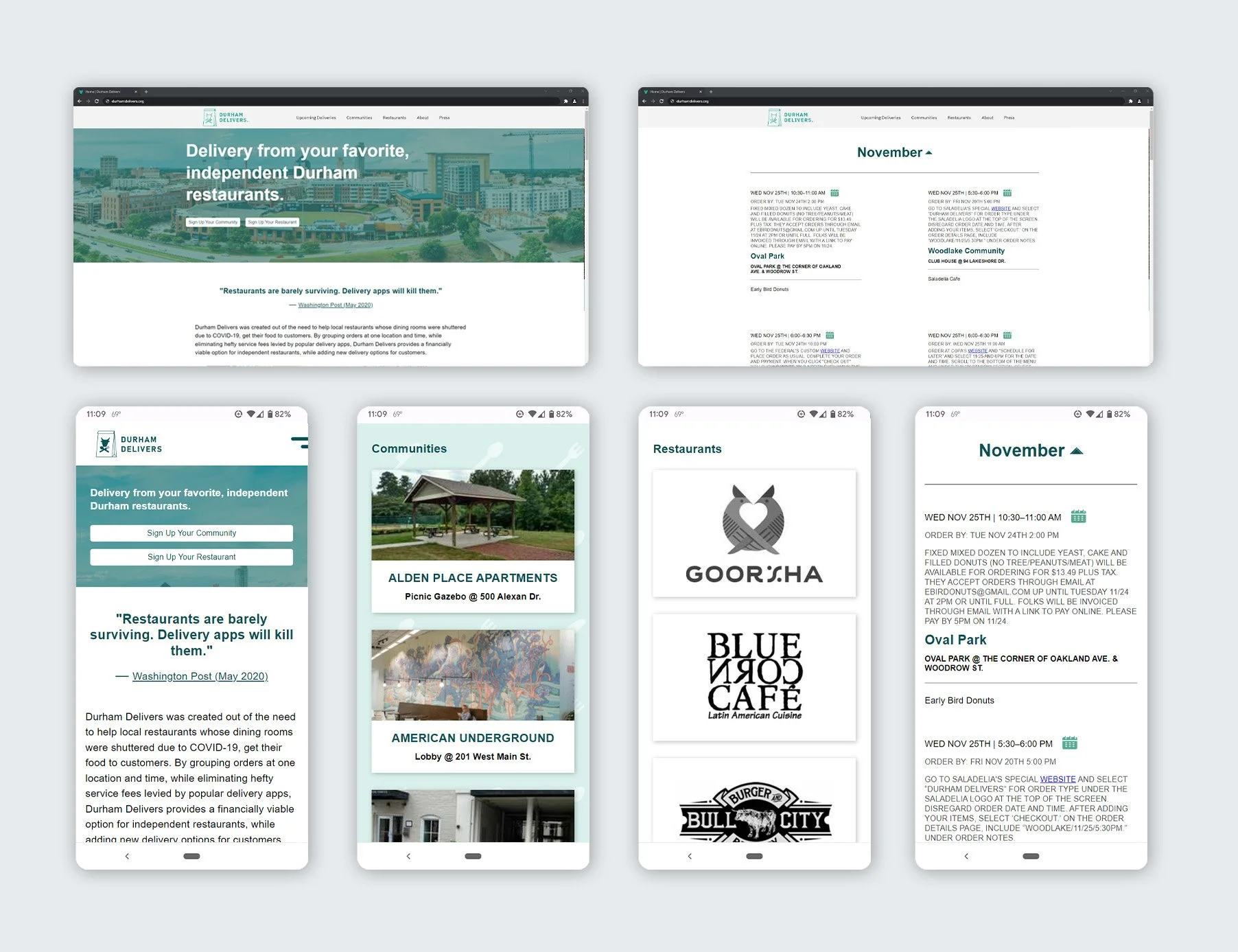 Screenshots from the beta version of the Durham Delivers platform