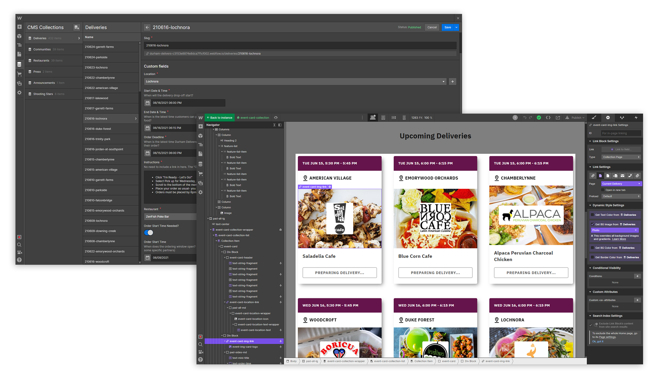Screenshot of the design being built in the Webflow editor