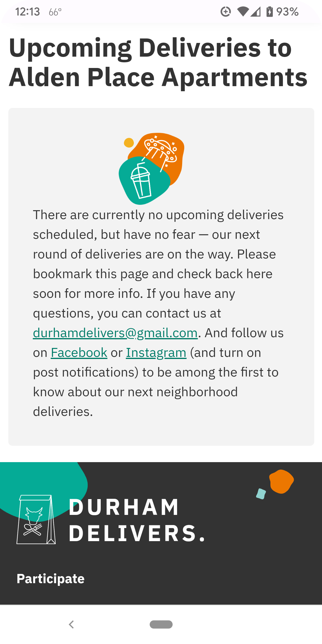 Screen shot of a Community page featuring an empty status message.