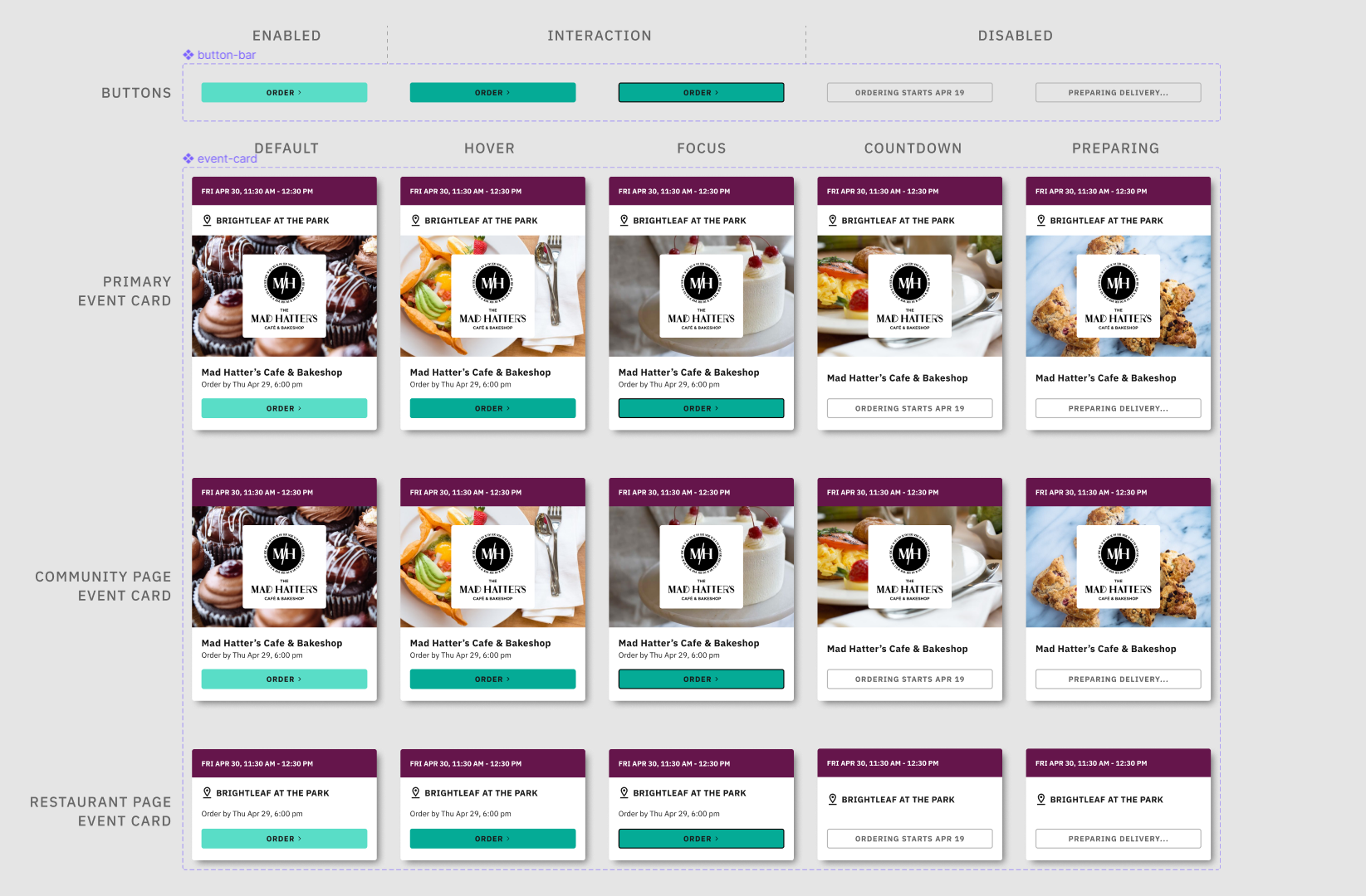 Various UI card layout designs