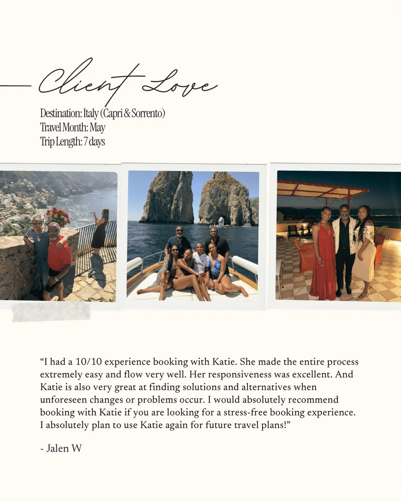 I had such a blast working with this group of 6 for a graduation trip to Italy. One of my favorite things about being a travel advisor is getting to meet such wonderful people 🥲 Reviews like these always make my day and solidify my love for this wor