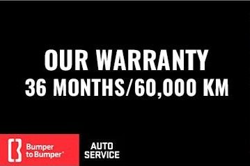 Black background with white text saying "Our Warranty 36 Months/60,000 KM" and a red logo for Bumper to Bumper Auto Service.