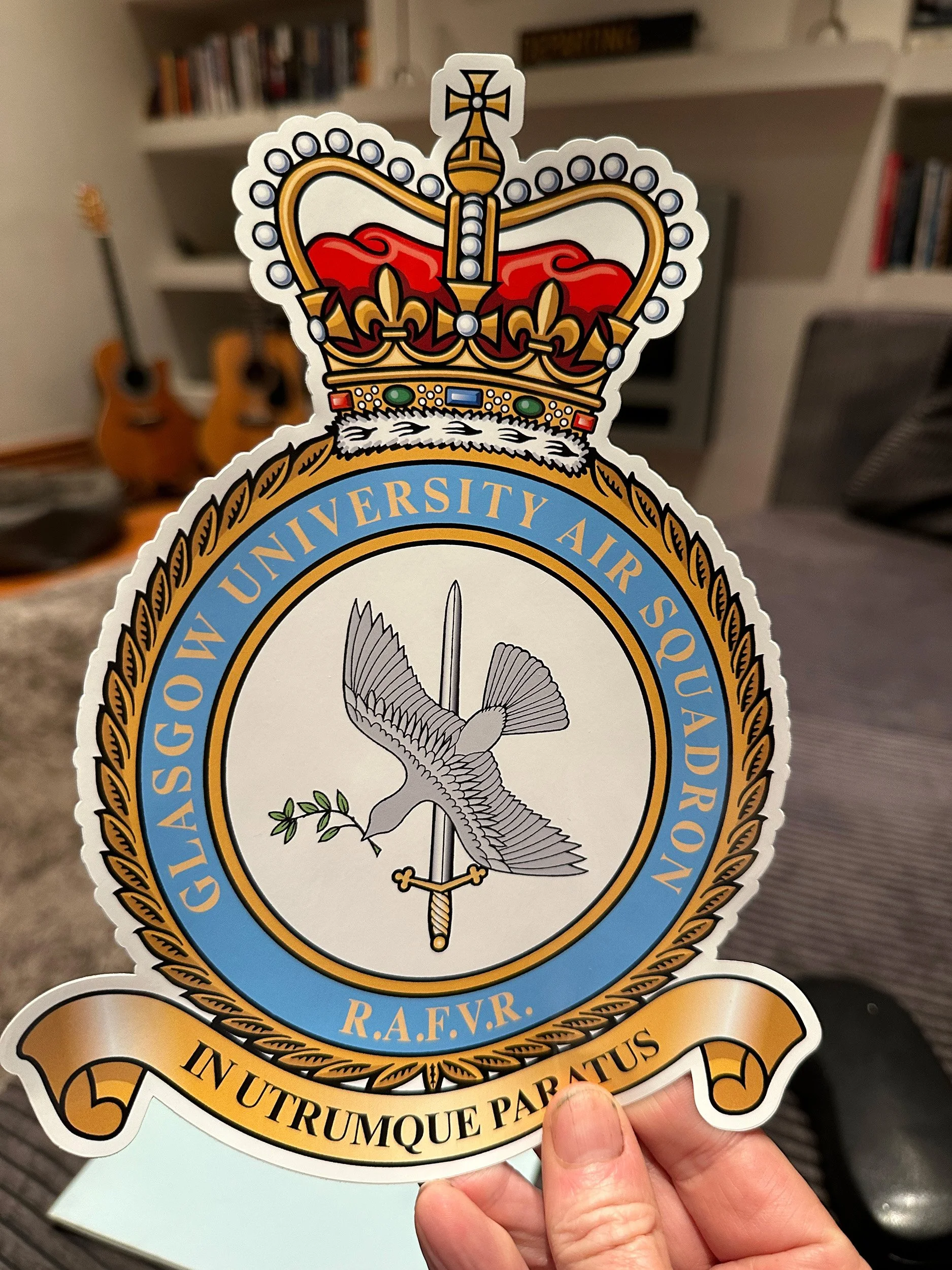 We recreated the art for Glasgow University Air Squadron and had stickers made for the fin. The unit emblem is colloquially known as the "Dove Kebab."