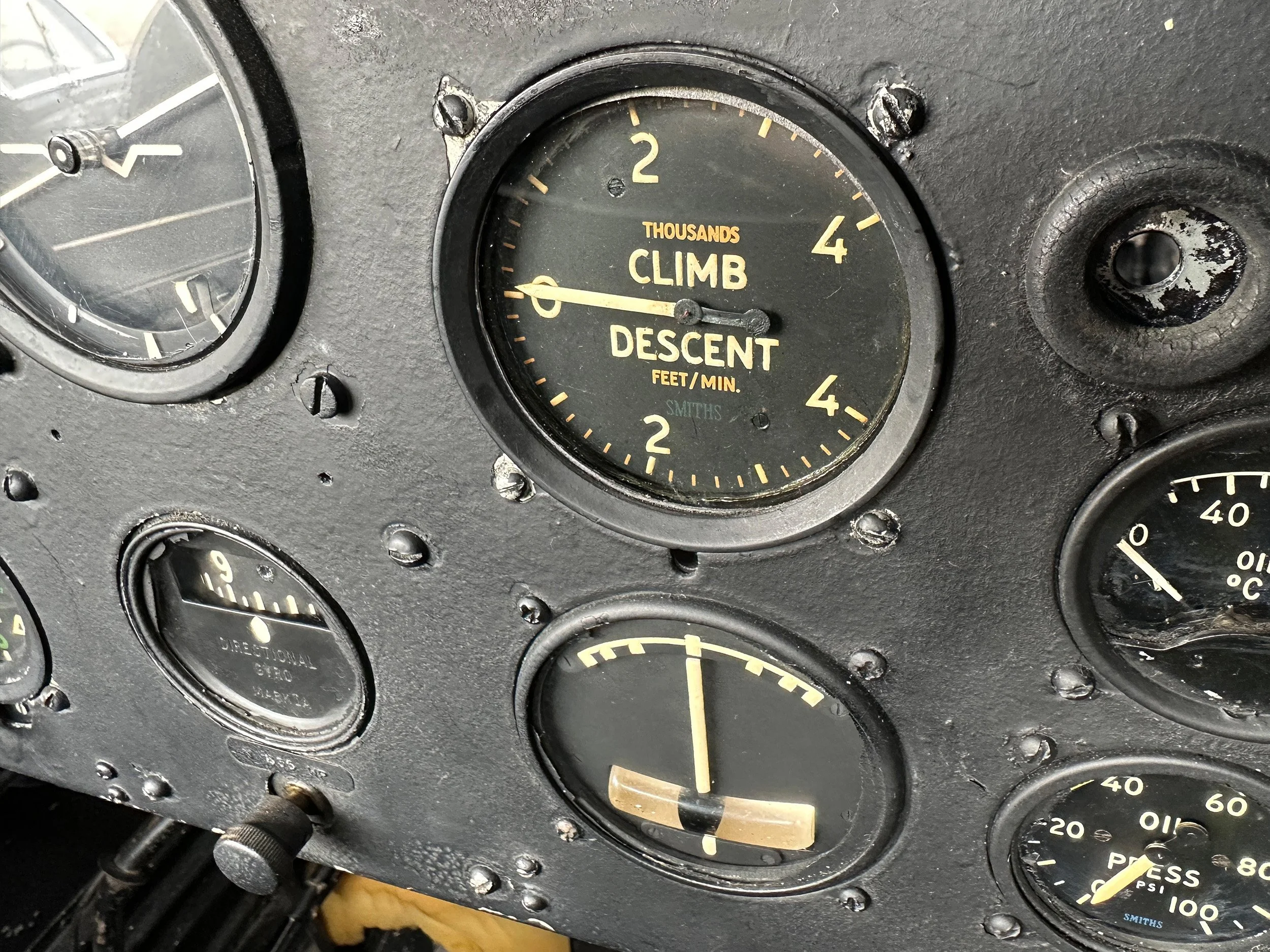 Rear cockpit instrument panel on the bench. All of the instruments were tested and adjusted if necessary before return to service - most were still perfect.