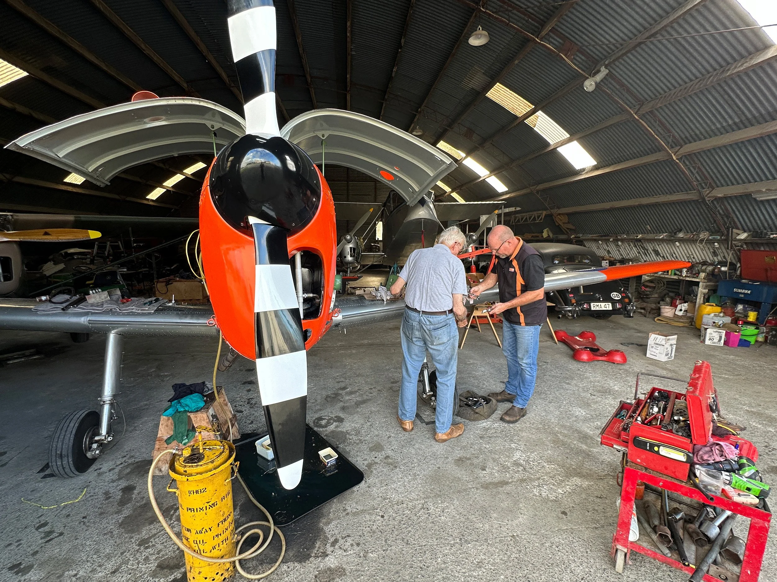 Stan and Scott at work in the hangar.