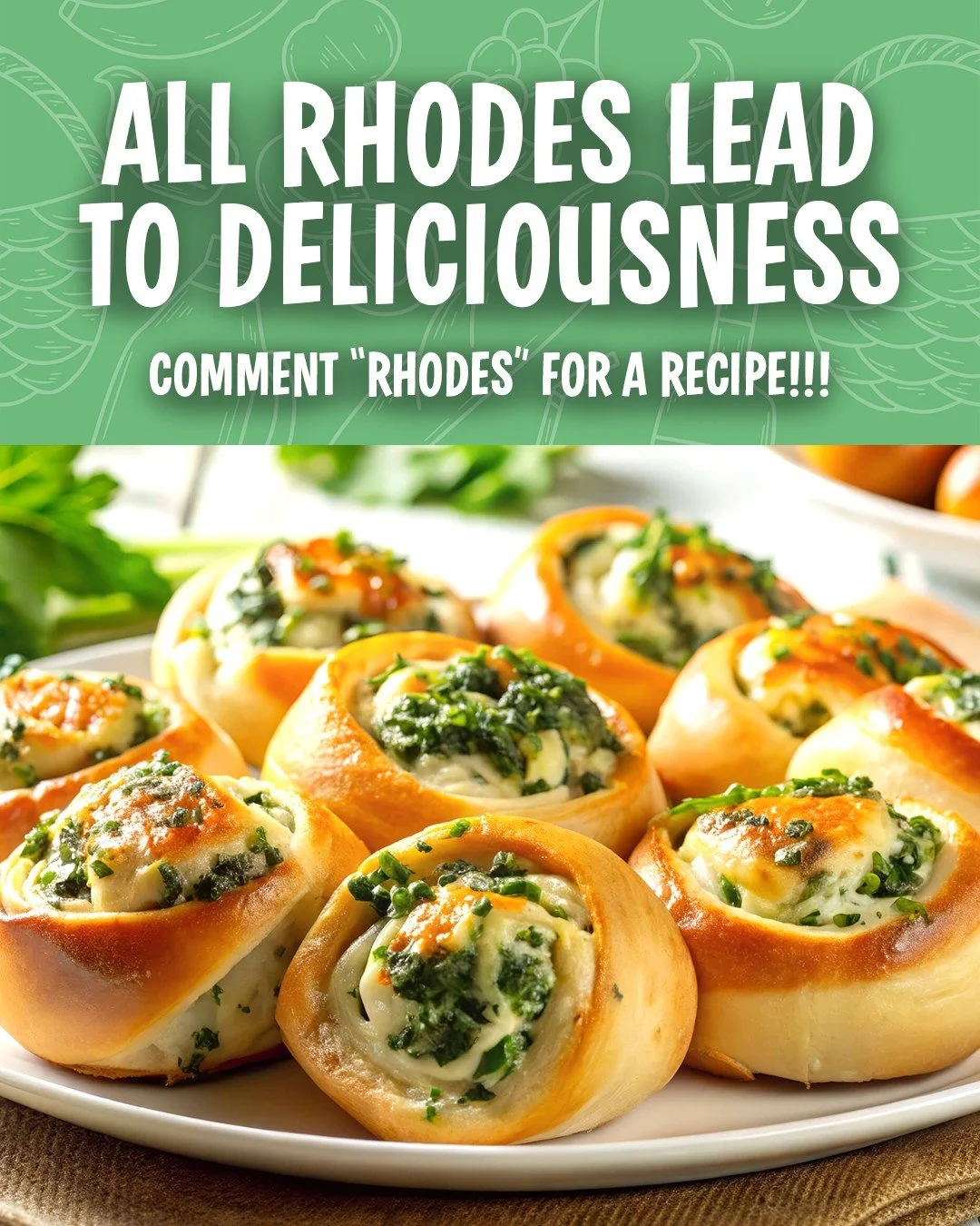 All Rhodes lead to deliciousness. 💚

These Rhodes Appetizers are soft, golden rolls filled with melty cheese and savory herbs&mdash;aka the kind of appetizer everyone gathers around. Perfect for parties, snacks, or anytime you want something warm an