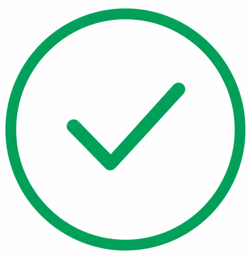 Green checkmark inside a green circle on a white background.