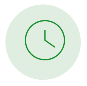 A simple green clock icon inside a light green circular background.