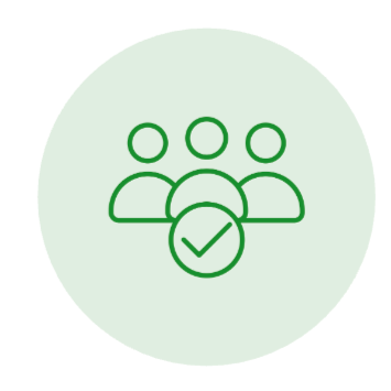 Icon of three people with a checkmark in front, representing a verified group or team.