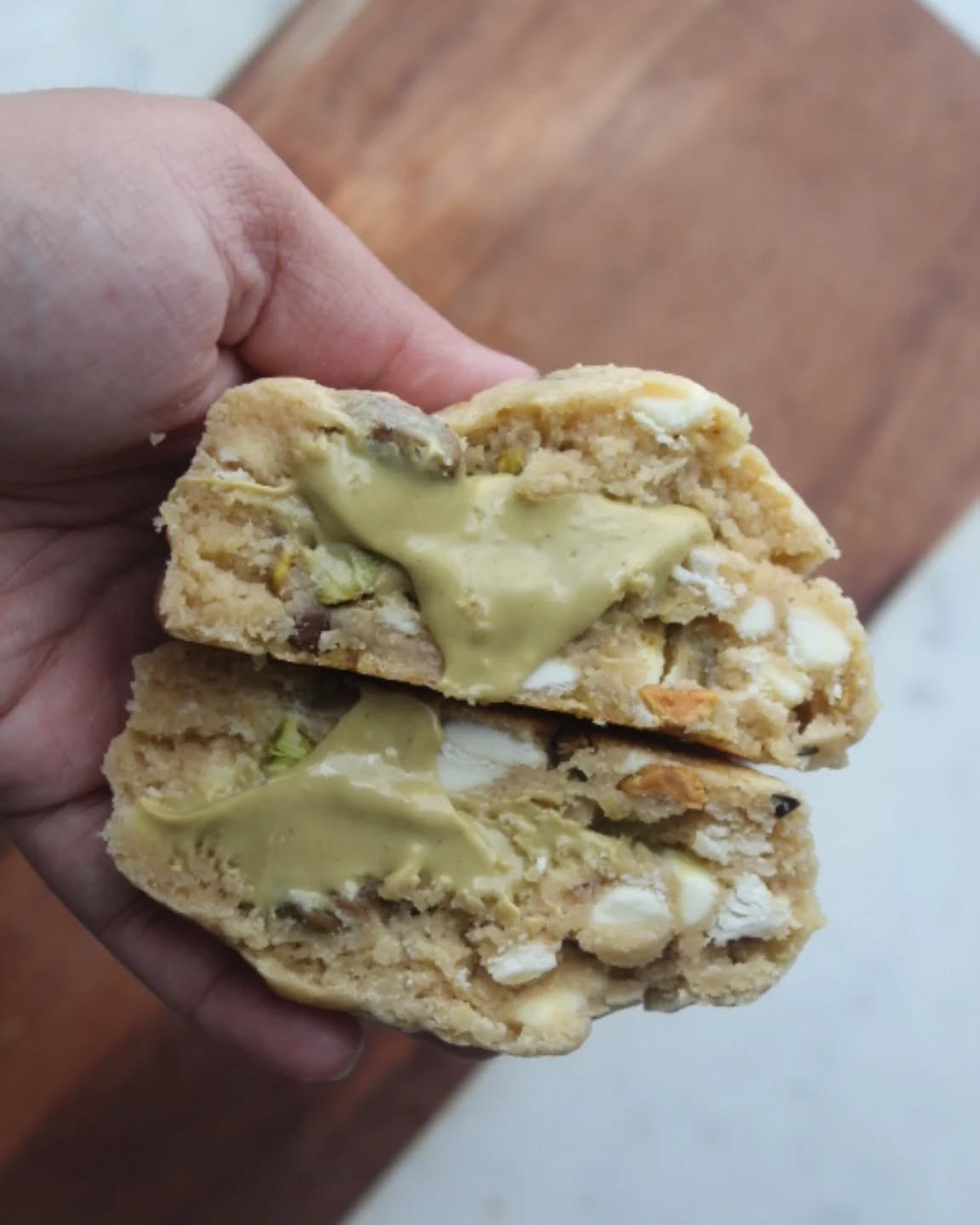 Meet: Pistachio Dream
She&rsquo;s nutty, creamy, and everything you didn&rsquo;t know you needed in a cookie.
Stuffed with luscious pistachio filling, crunchy bits, and made fresh with love.

This dreamy delight is now available at Scrums &amp; Sugar