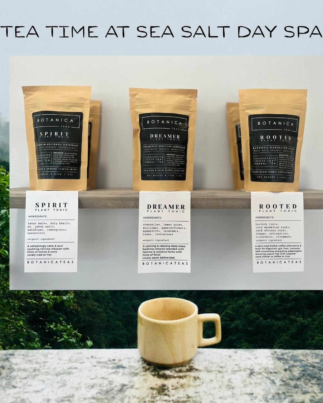 Sea Salt Day Spa is now a proud retailer of @botanica.teas! These locally made teas are sure to warm your body and soul this winter and beyond. Our current favorites include; Rooted-a coffee alternative we&rsquo;ve been having every afternoon, Dreame
