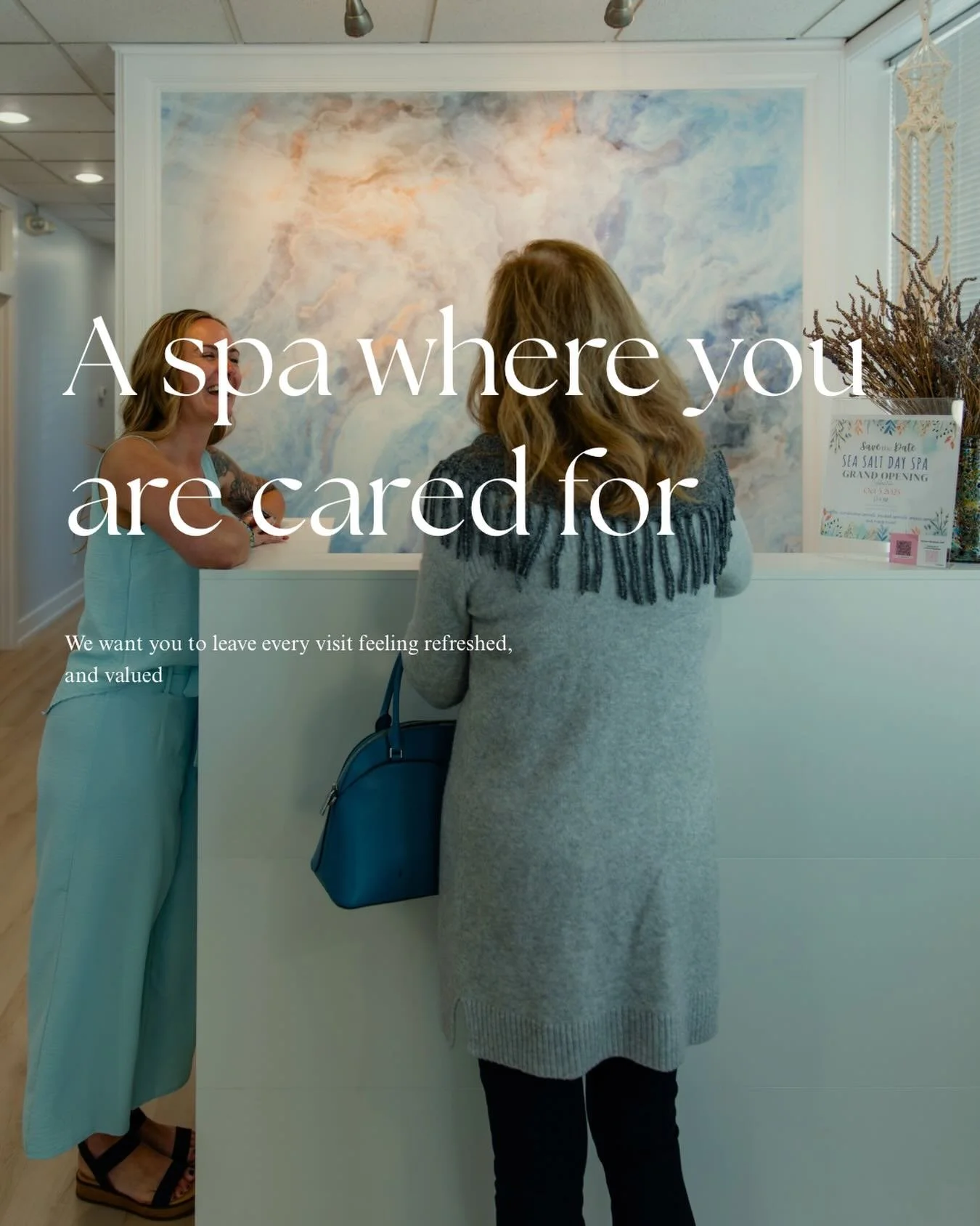 Thank you for choosing SEA SALT DAY SPA as your first spa choice &mdash; we are truly honored. 

Every detail of your visit is carefully crafted to make you feel welcomed, pampered, and completely at ease. 

We seek out the finest products and are al