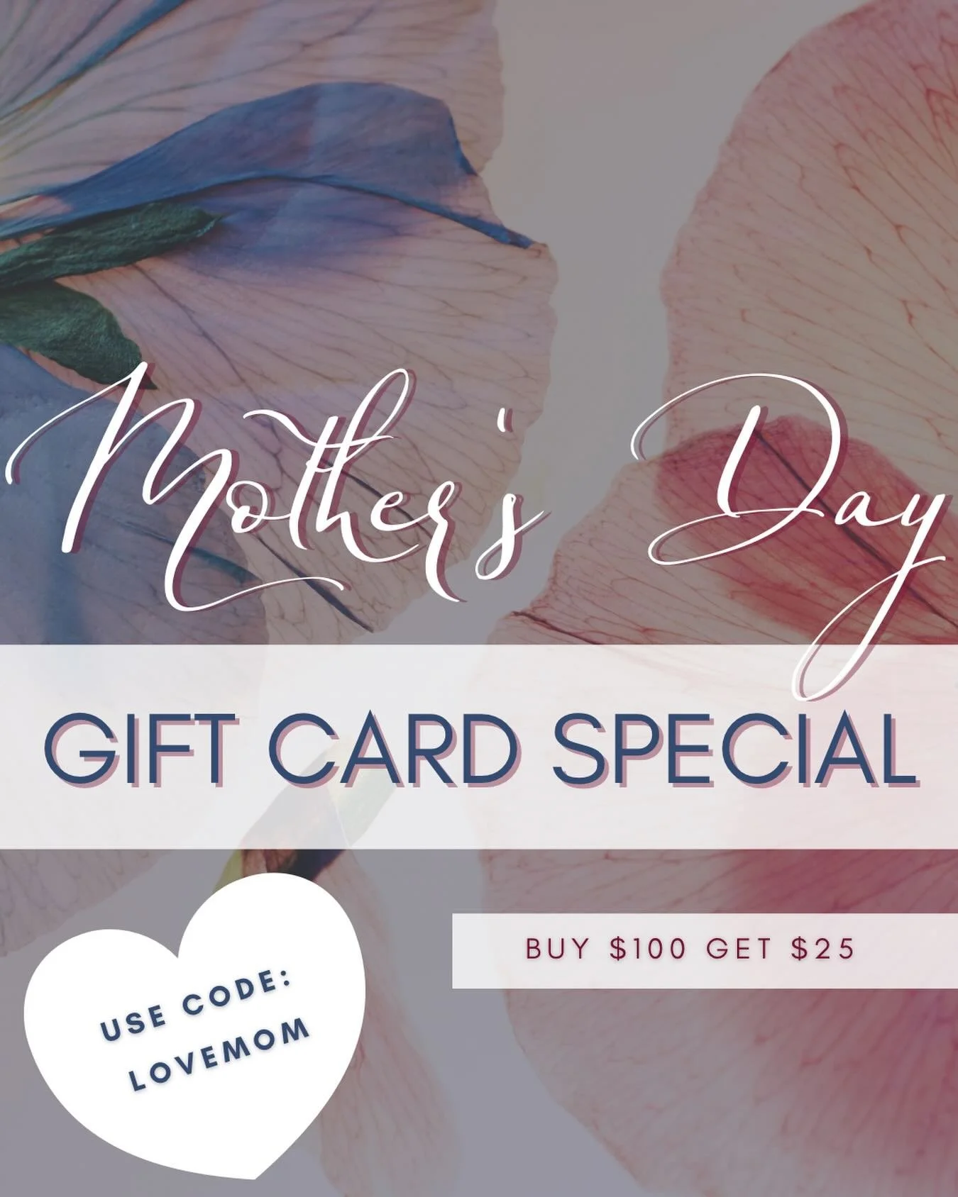 MOTHERS DAY - GIFT CARD SPECIAL 
Sunday May 10th is Mother&rsquo;s Day 

Give the mom in your life the gift of time to recharge with a facial, head spa, sauna, and/or salt room session 🤍🤍 

Buy $100 get $25! 
USE CODE: LOVEMOM