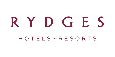 Rydges Hotels & Resorts logo on a black background.