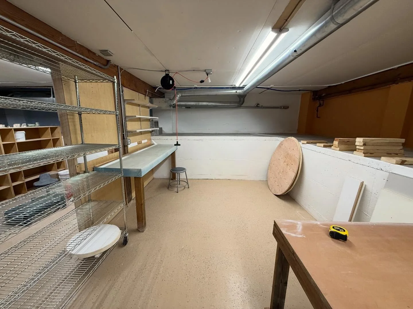 New partition. And more new shelving coming soon. Hurray! More community clay work space @rain.city.clay 🩵 I&rsquo;m getting bits and spirts of my momentum back.