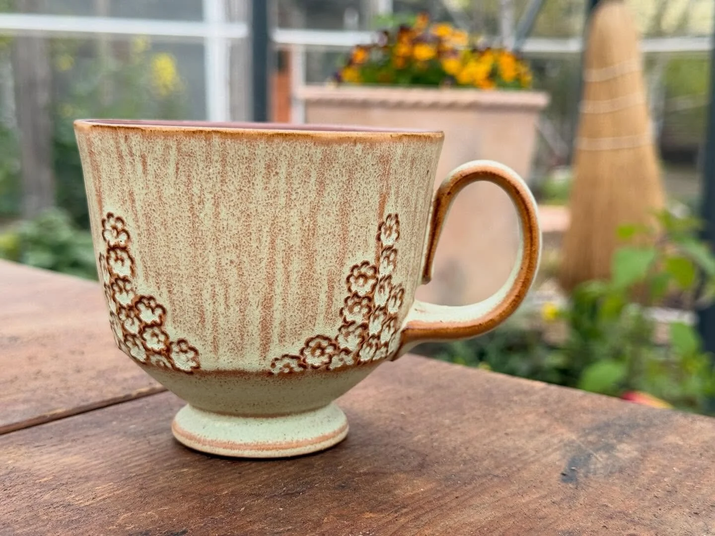 Sunday morning coffee in my little greenhouse. Cup by @hiller.matt 🪻