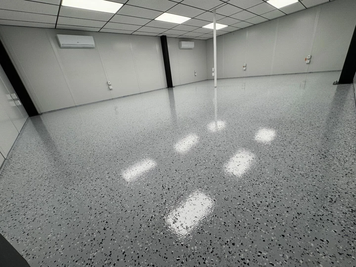 Swipe to the end to for a surprise. What train tracks?

This client built a new break room and kitchen for their employees. The floors not only needed to look great, but also needed a coating system that could withstand traffic in a manufacturing env