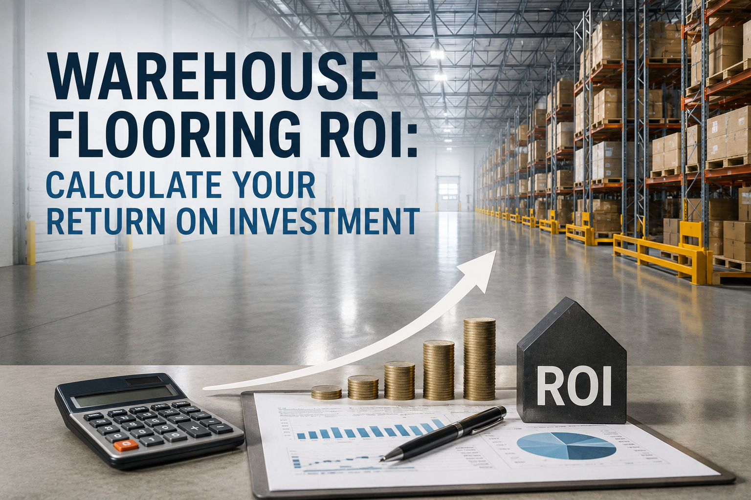 Warehouse flooring ROI calculation showing the financial return of polished concrete, grind and seal, and epoxy floor coating systems in commercial facilities.