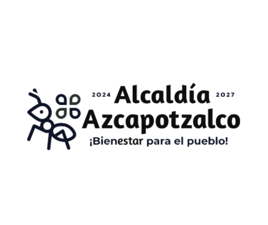 Logotipo de la alcaldía de Azcapotzalco, con un diseño estilizado de elementos urbanos y el texto que indica los años 2014 y 2023, y el lema '¡Vamos por el pueblo!'.