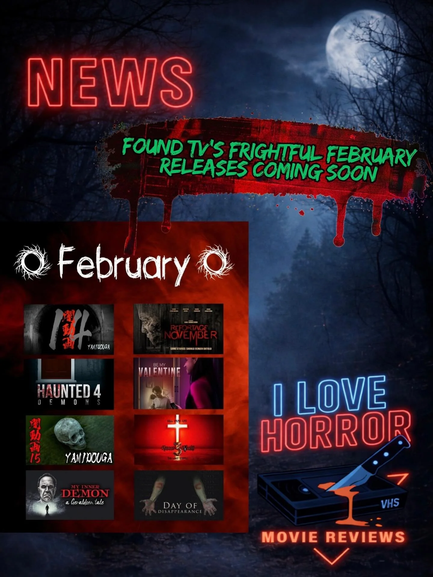 Check out the new line up for @watchfoundtv Frightful February releases! What&rsquo;s your favorite movie on FOUND TV? Let me know in the comments.

#watchfoundtv #foundfootagehorror #ilhmreviews #horror #horrornews