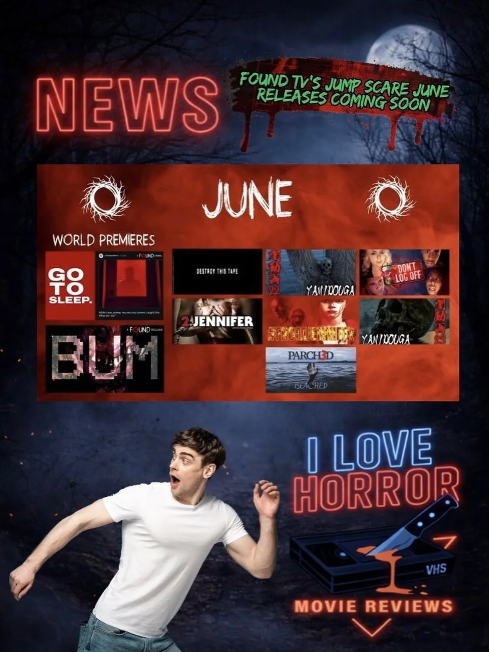 @watchfoundtv June line up with have you jump scared towards the edge of your seat. Check out my newest article with the line up.

#ilhmreviews #foundtv #foundfootage #foundfootagehorror #horrornews