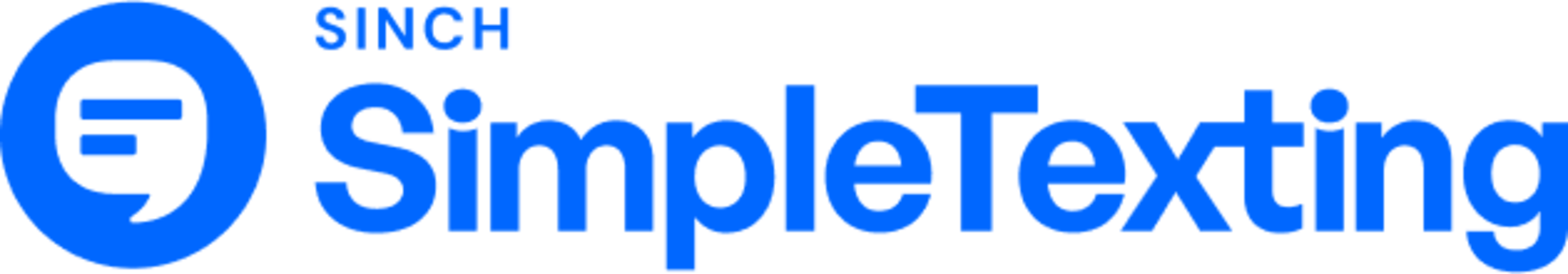The SimpleTexting logo with a blue speech bubble icon and blue text.